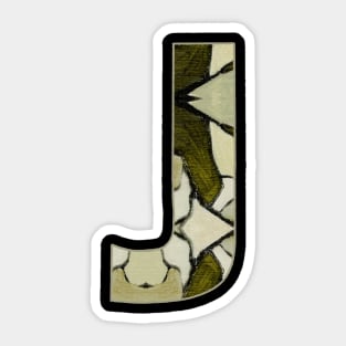 Letter J Monogram Initial Olive Green Pearl White Aesthetic Abstract Pattern Painting On Canvas Sticker